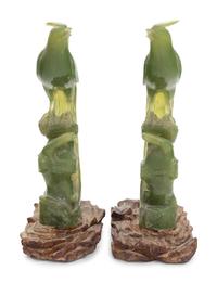 A Pair of Carved Serpentine Bird Figures