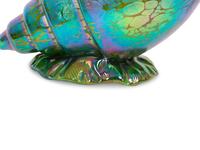 A Loetz Papillon Iridescent Art Glass Conch-Form Vase