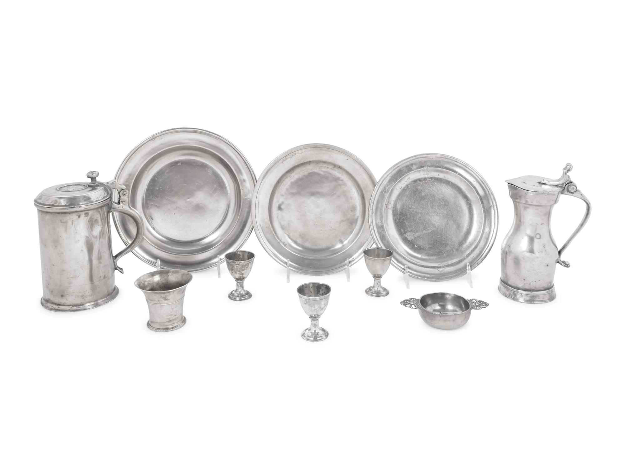A Group of Assorted Pewter Table Articles