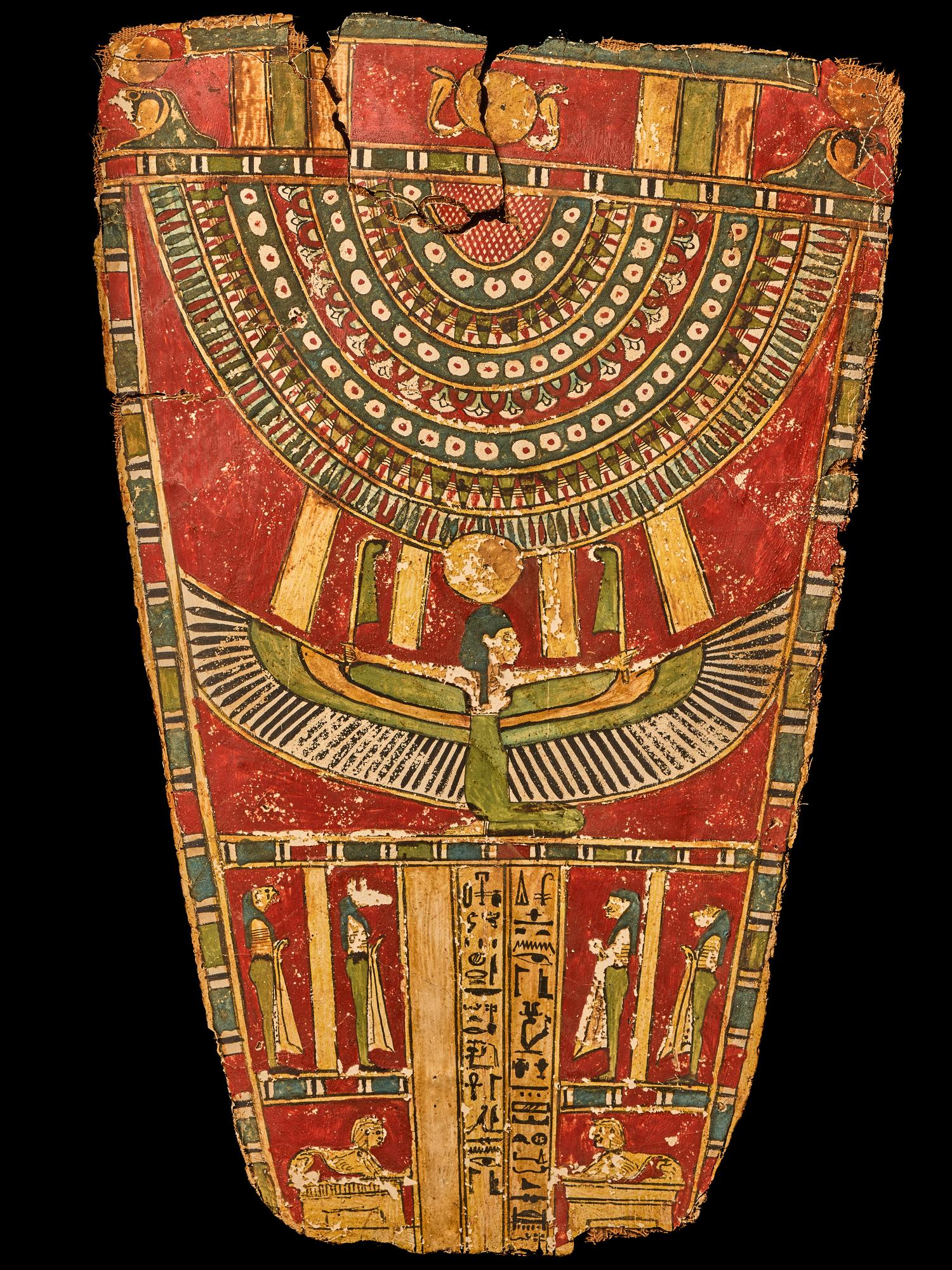 An Egyptian Painted Cartonnage Sarcophagus Fragment