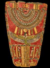 An Egyptian Painted Cartonnage Sarcophagus Fragment