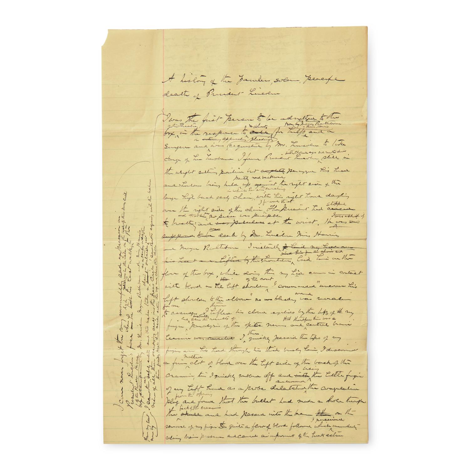 [Presidential] [Lincoln, Abraham] Leale, Charles A. Autograph Document Recounting Lincoln's Assassination