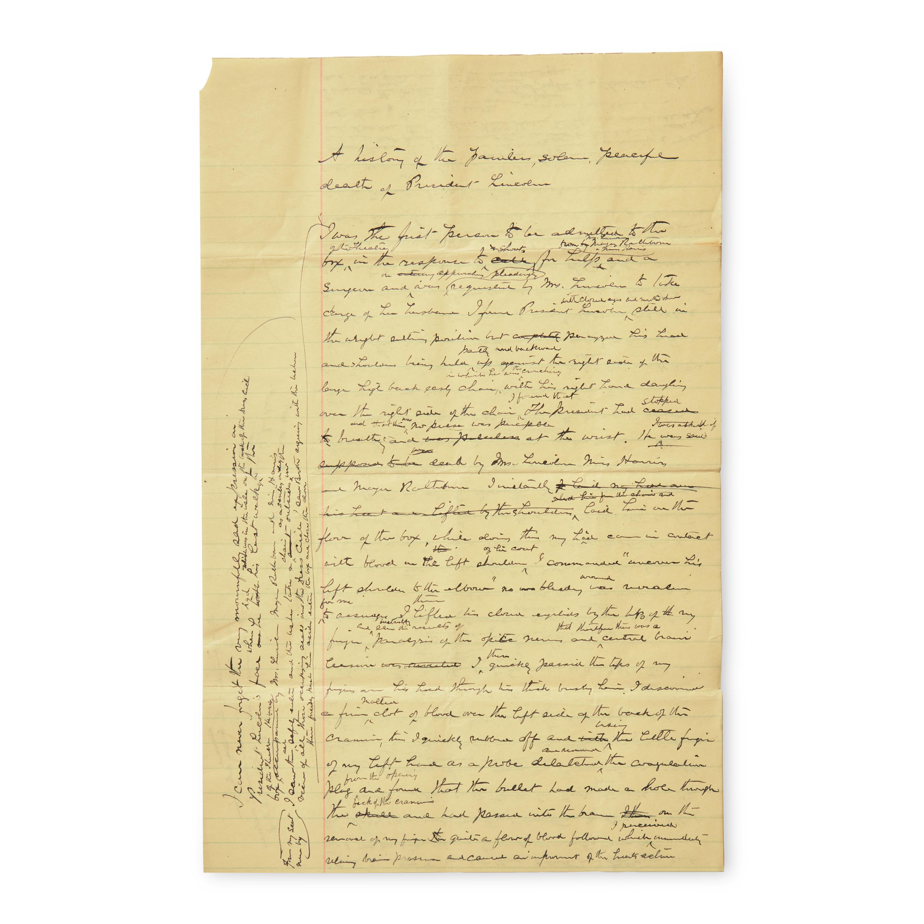 [Presidential] [Lincoln, Abraham] Leale, Charles A. Autograph Document Recounting Lincoln's Assassination