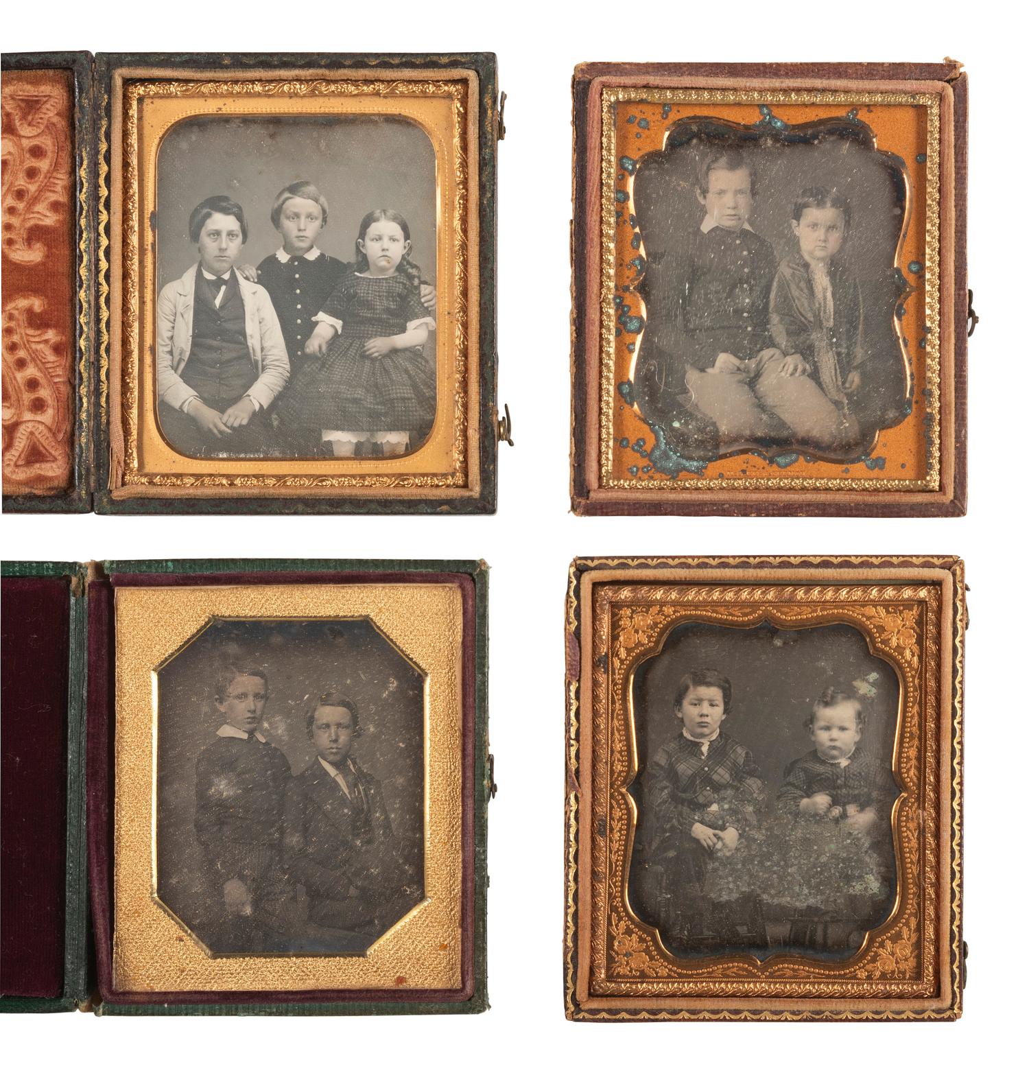 [EARLY PHOTOGRAPHY]. 33 sixth plate and quarter plate daguerreotypes of siblings in pairs & trios.