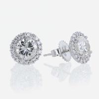 A Pair of 18K White Gold Halo Diamond Stud Earrings