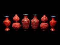 Three Pairs of Cinnabar Lacquer Vases