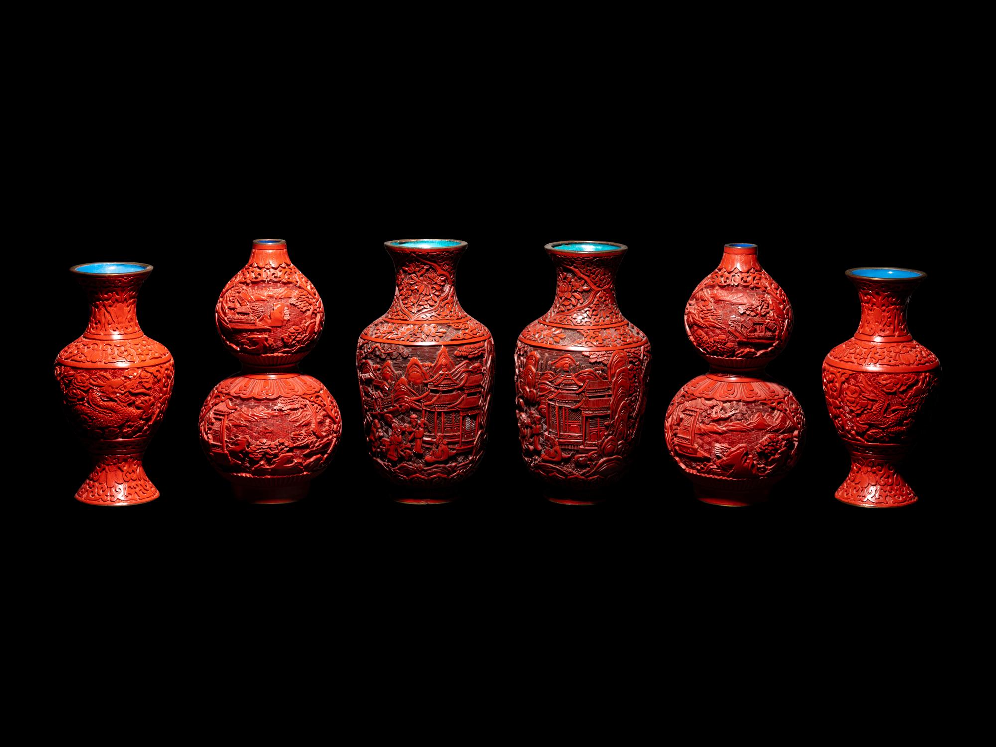 Three Pairs of Cinnabar Lacquer Vases
