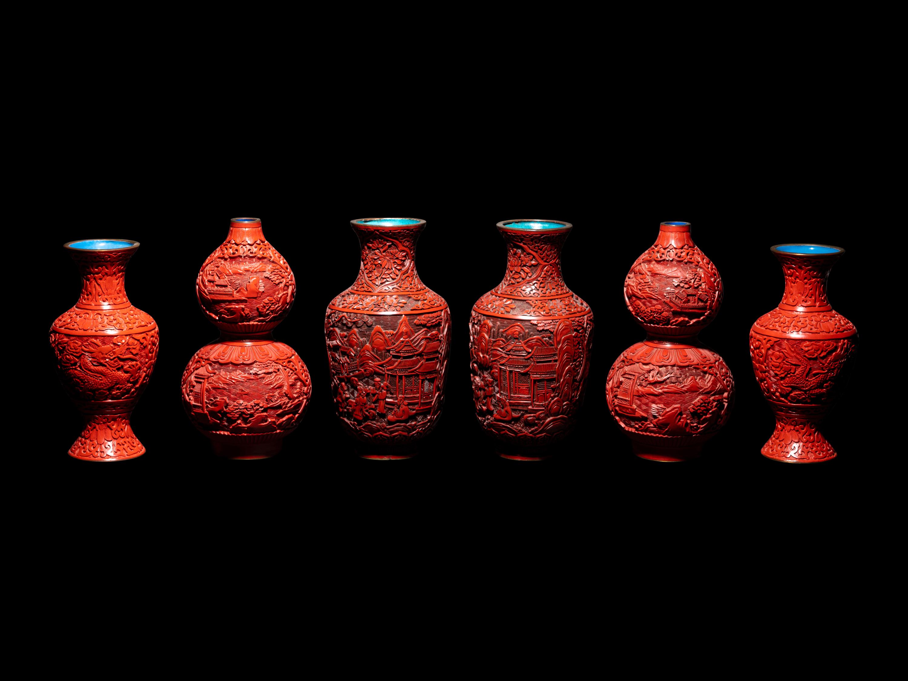 Three Pairs of Cinnabar Lacquer Vases