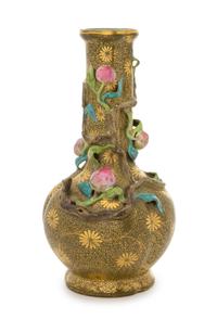 A Gilt Decorated Teadust Ground Porcelain Vase Height 10 1/2 inches.
