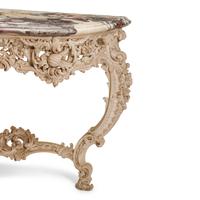 A Louis XV Style White-Painted Marble-Top Console Table