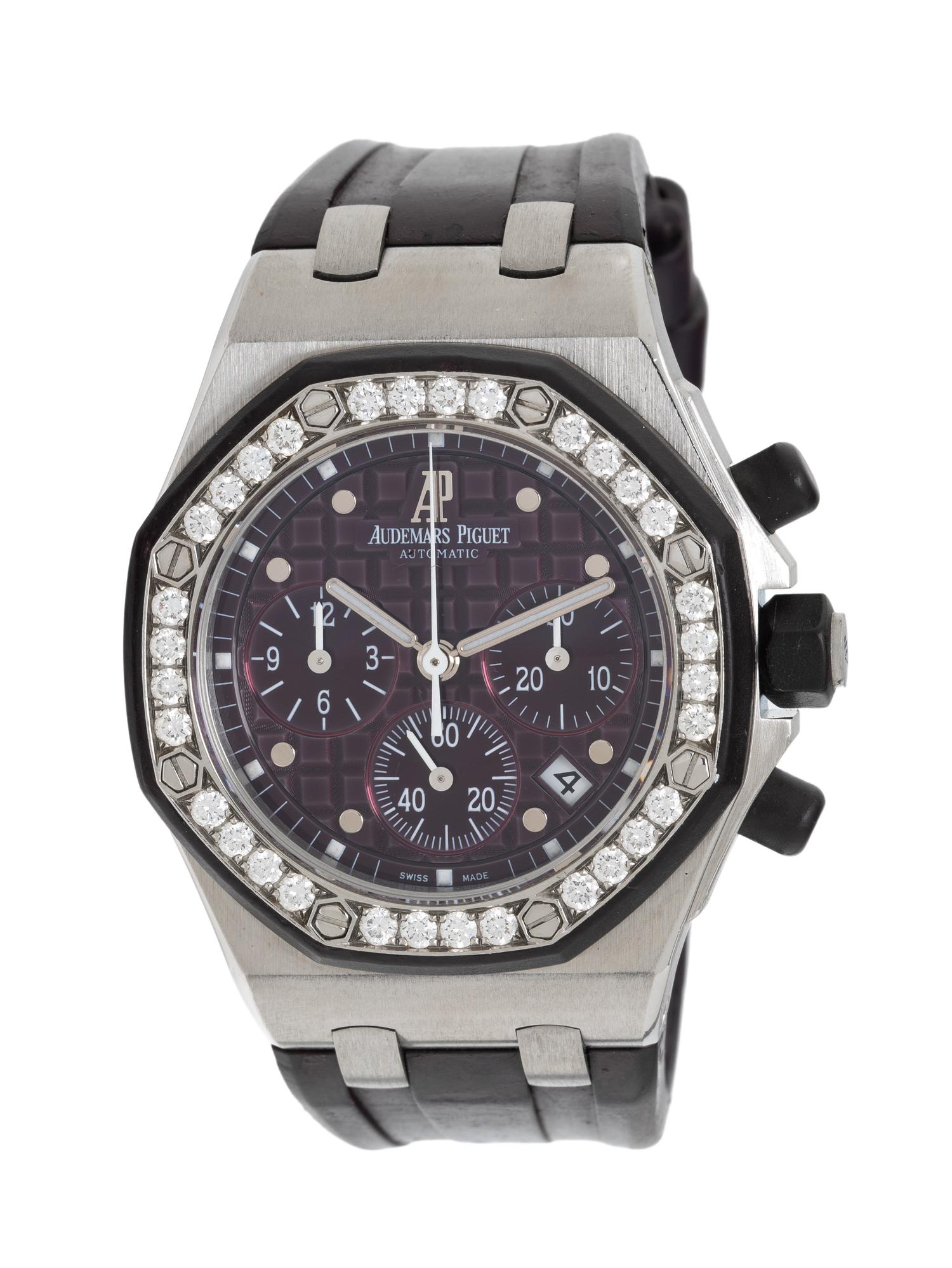 AUDEMARS PIGUET, REF. 26048 STAINLESS STEEL 'ROYAL OAK OFFSHORE' 'PLUM' WATCH WITH FACTORY DIAMOND BEZEL, EXTRACT FROM THE ARCHIVE