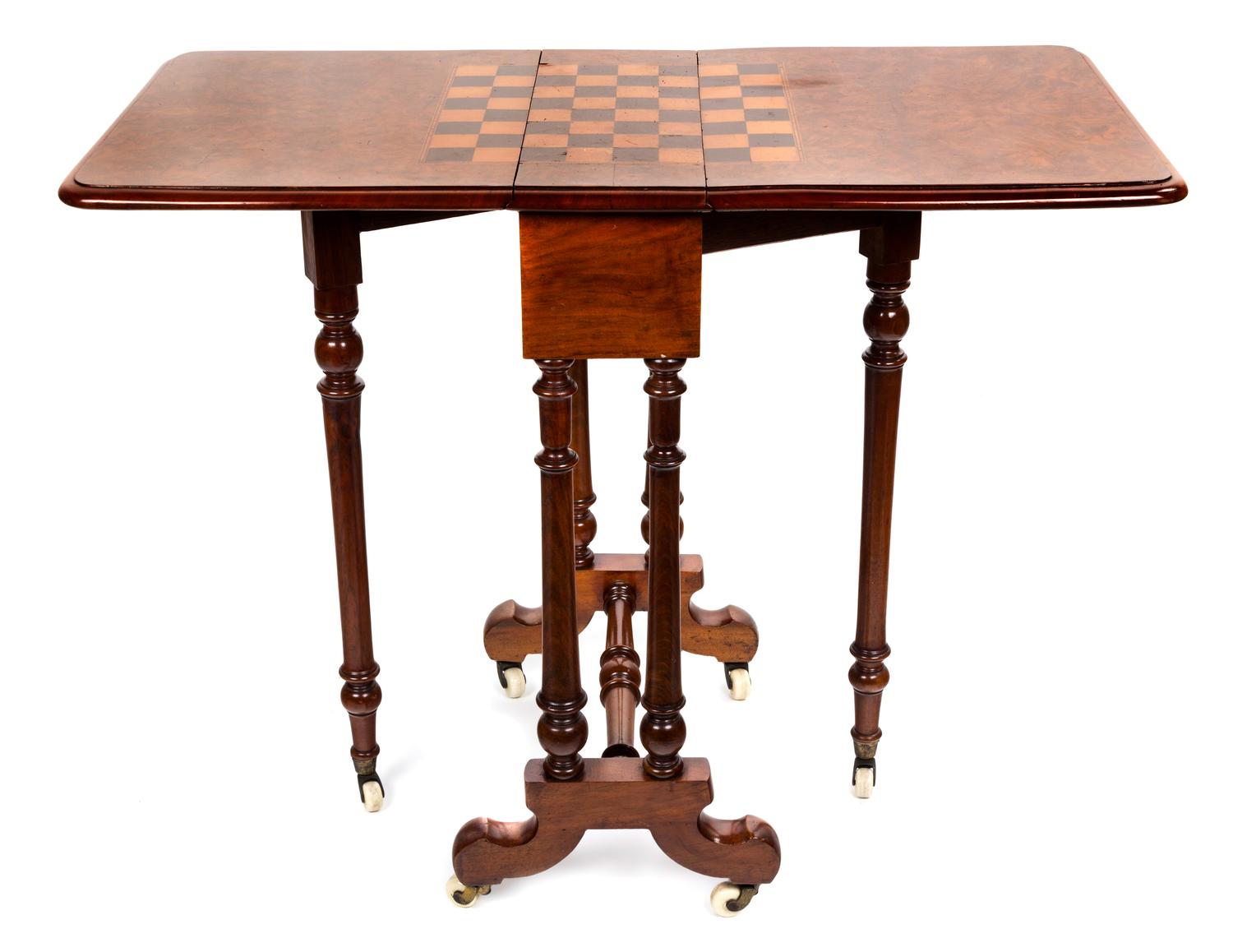 A Late Victorian Walnut Games Table Height 27 1/2 x width 34 1/4 x depth 18 inches. — LATE 19TH CENTURY