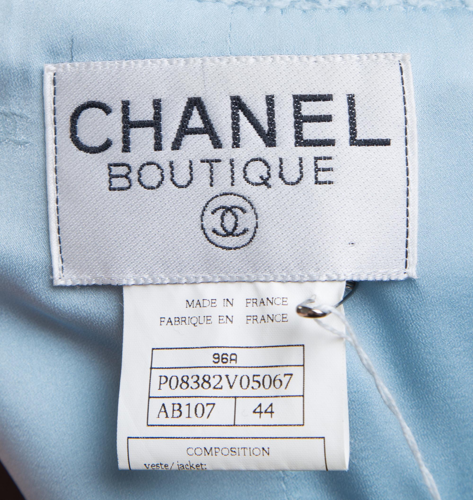 A Chanel Baby Blue Boucle Jacket, Size 44.