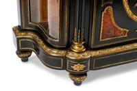 A French Ebonized, Cut Brass Inlaid and Hardstone-Inset Cabinet