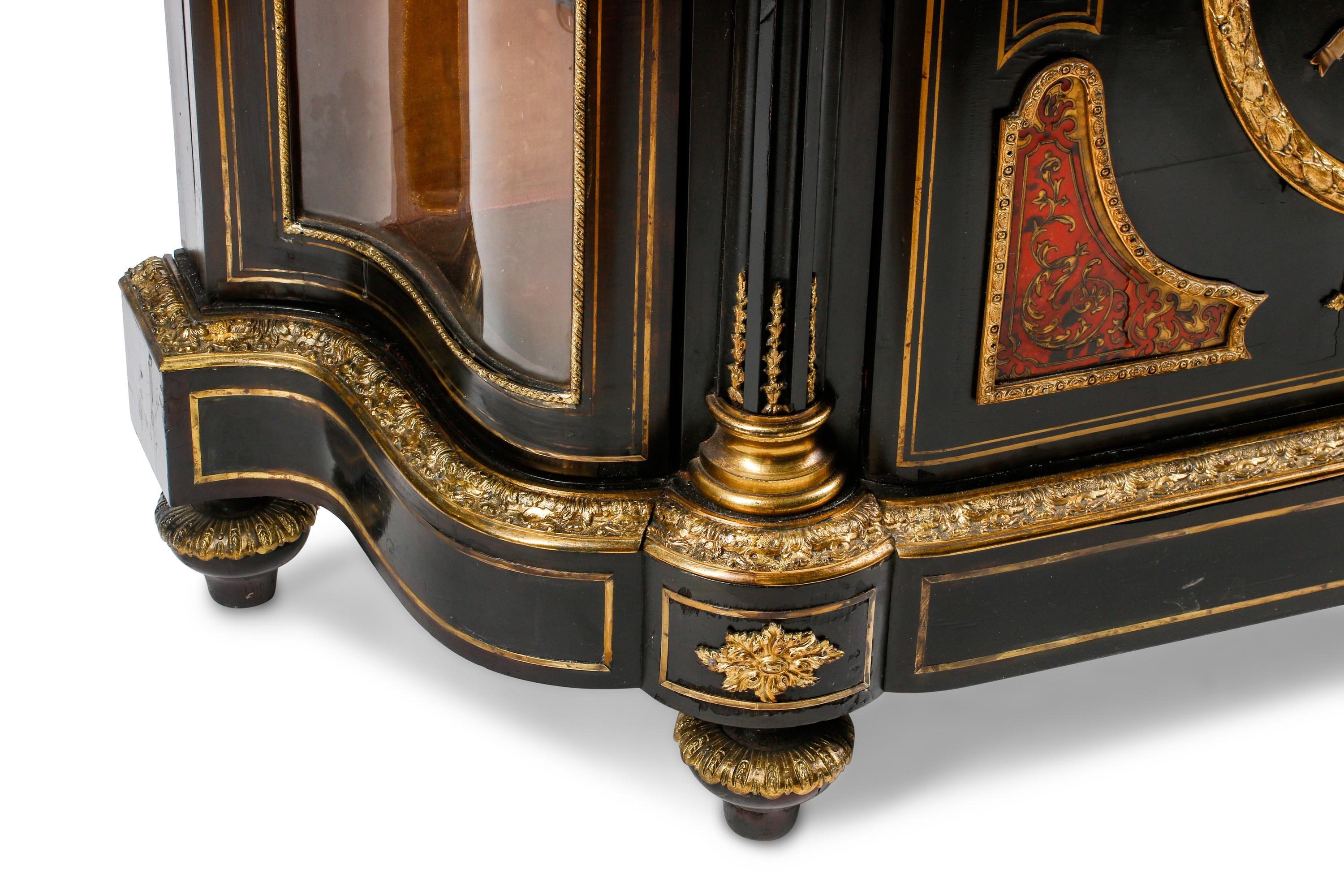 A French Ebonized, Cut Brass Inlaid and Hardstone-Inset Cabinet