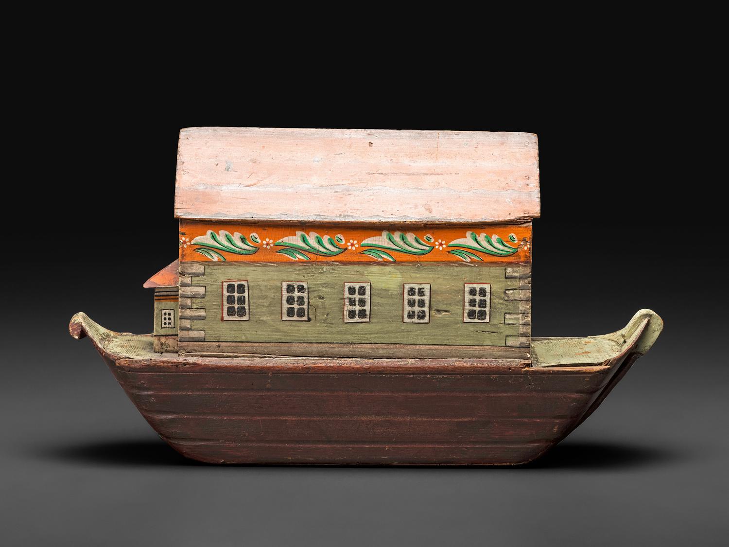 A German Painted Wood Noah's Ark with Slide-Front Cover
