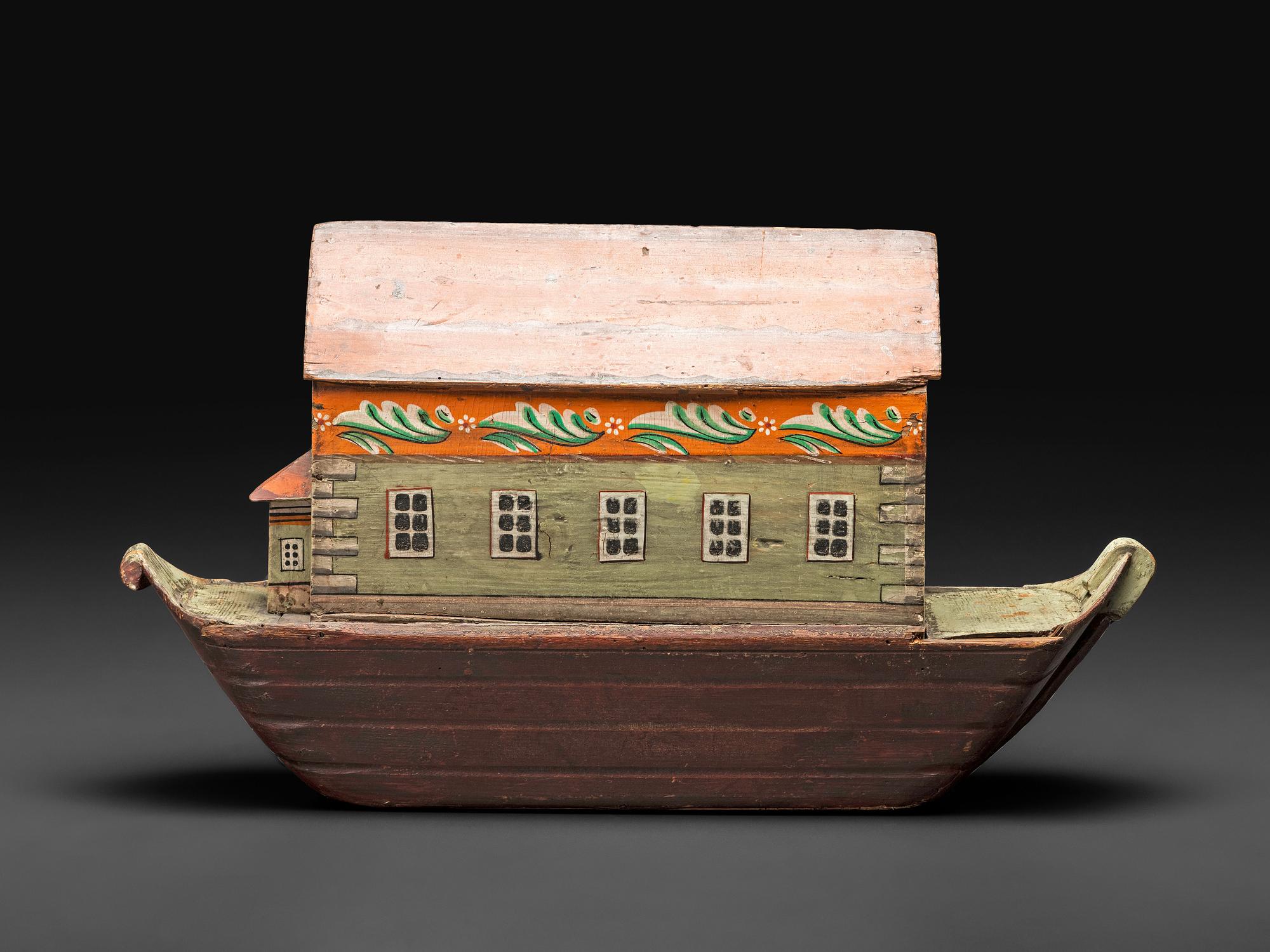 A German Painted Wood Noah's Ark with Slide-Front Cover