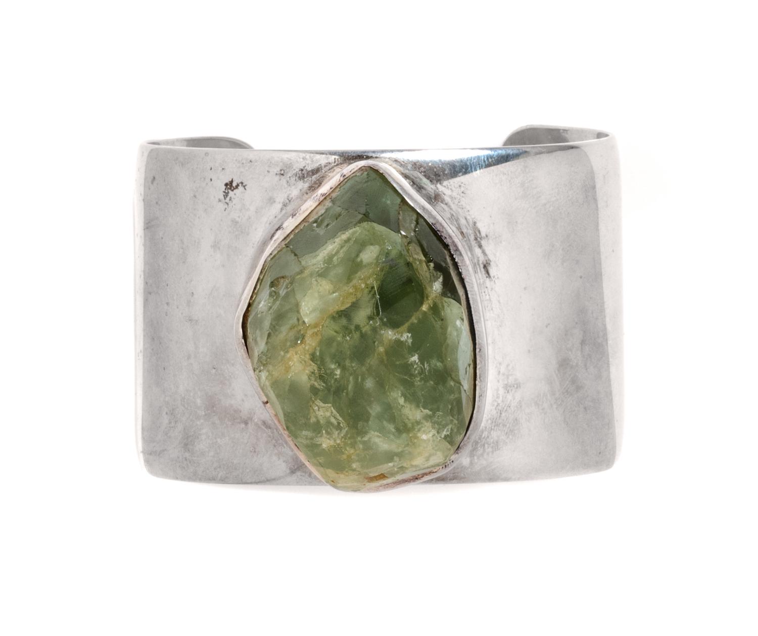 A Sterling Silver and Beryl 'Bless Our Earth' Cuff Bracelet, Rebecca Collins, 90.90 dwts.