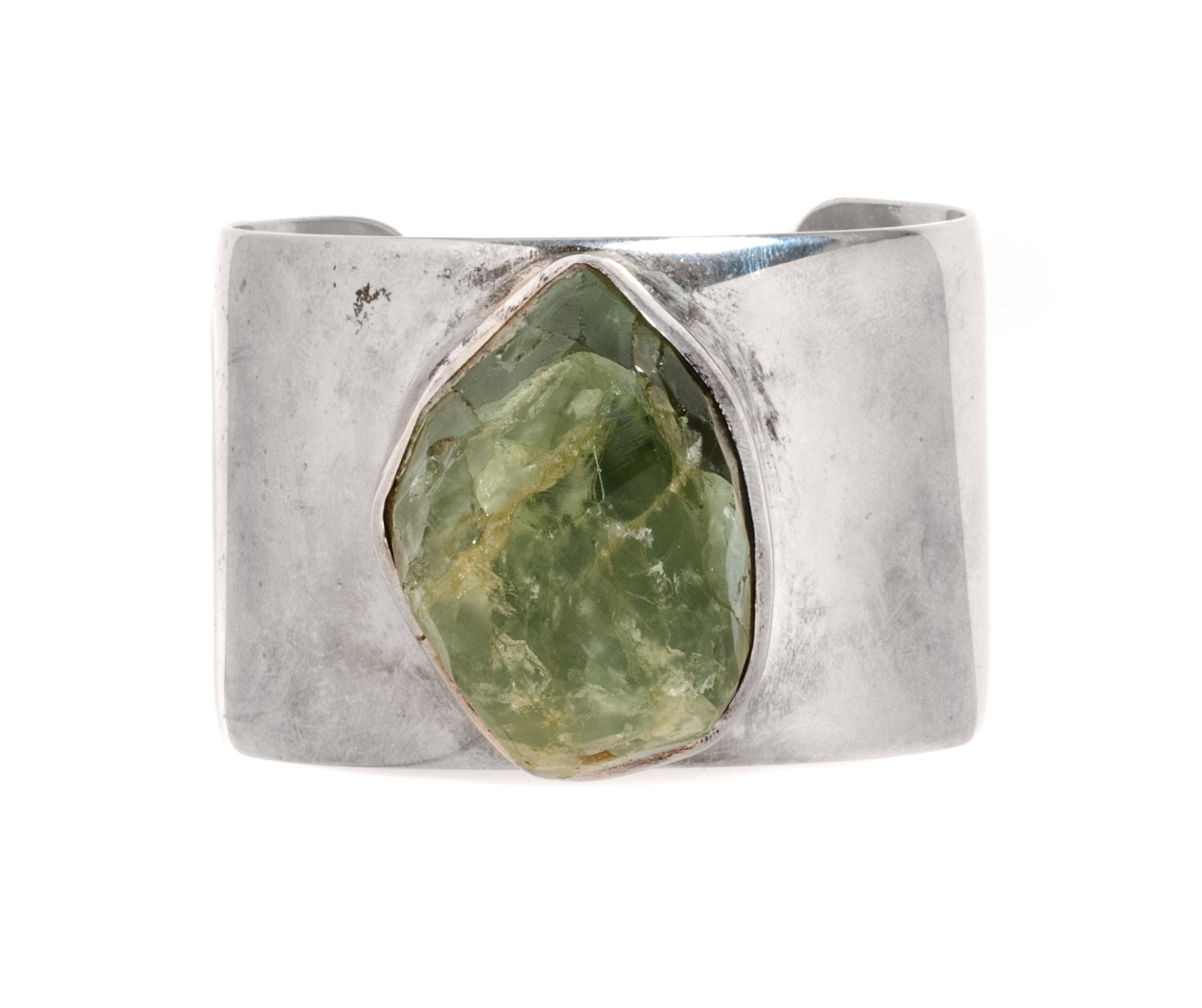 A Sterling Silver and Beryl 'Bless Our Earth' Cuff Bracelet, Rebecca Collins, 90.90 dwts.
