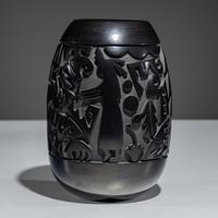 Carved Figural Blackware Pottery Vase November 1994