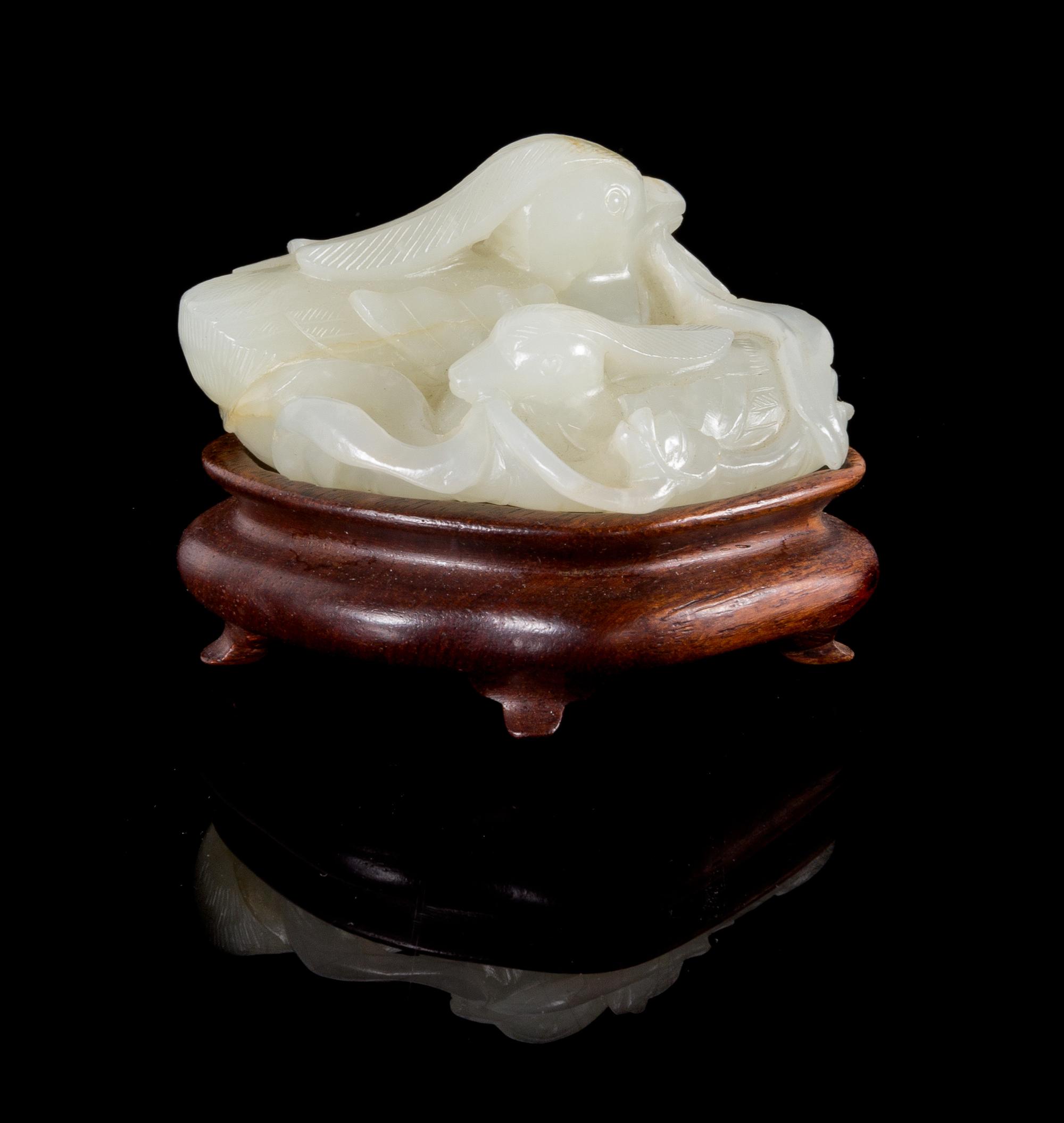 A Carved Celadon Jade Figural Group of Two Ducks — 19TH CENTURY