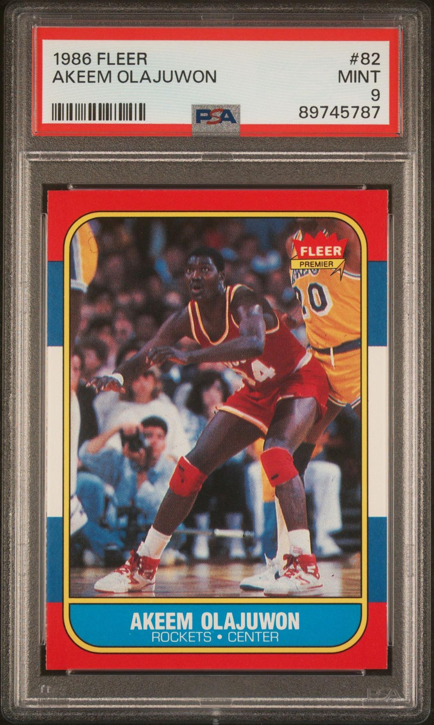 A 1986-87 Hakeem (Akeem) Olajuwon Rookie Basketball Card No. 82 (PSA 9 MINT)