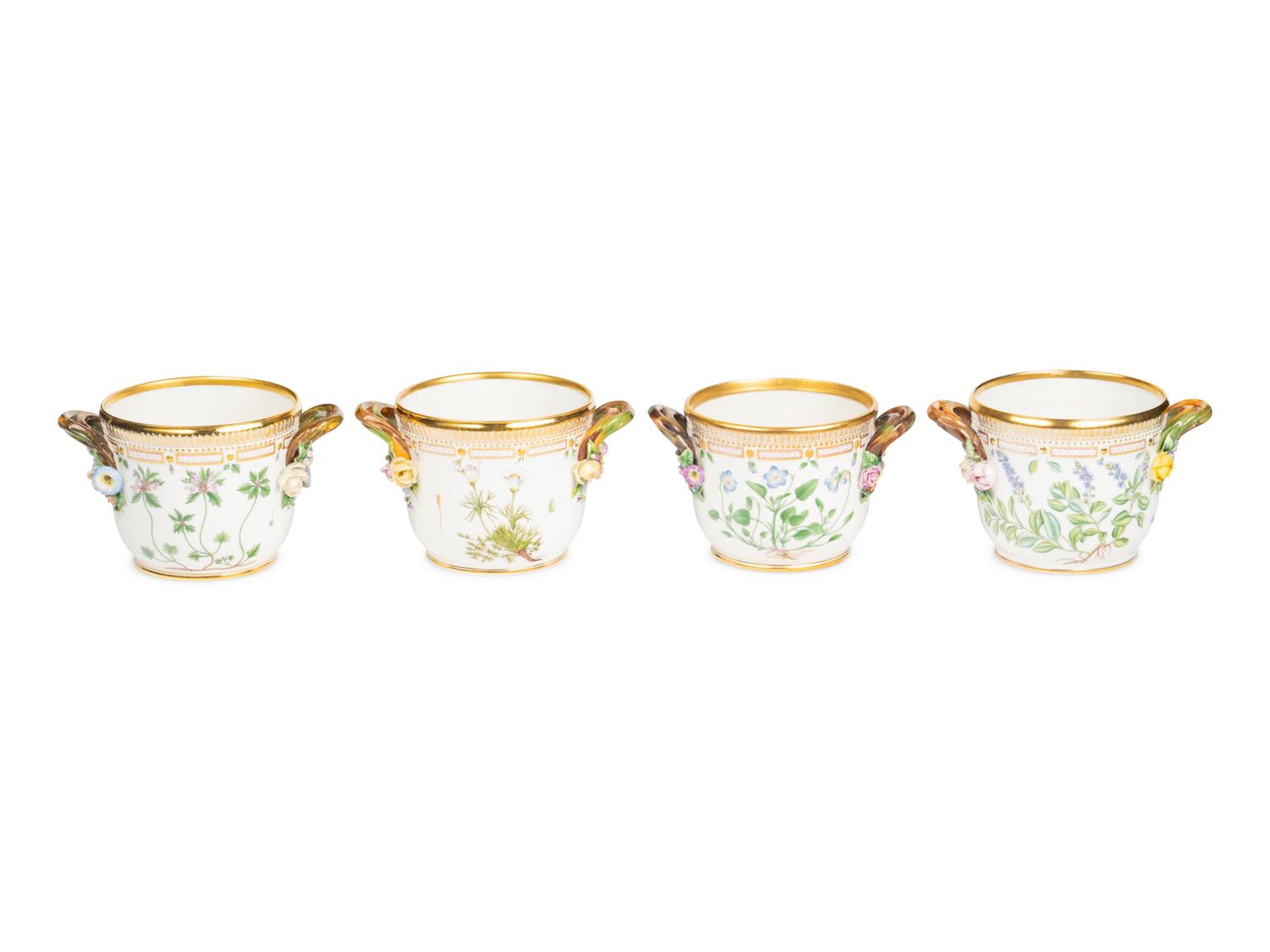 A Group of Four Royal Copenhagen Flora Danica Porcelain Cache Pots