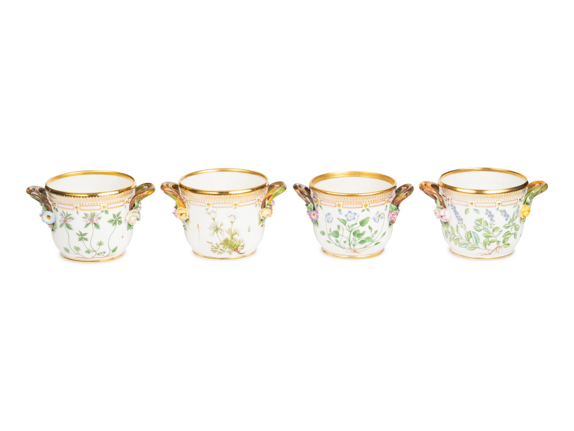 A Group of Four Royal Copenhagen Flora Danica Porcelain Cache Pots