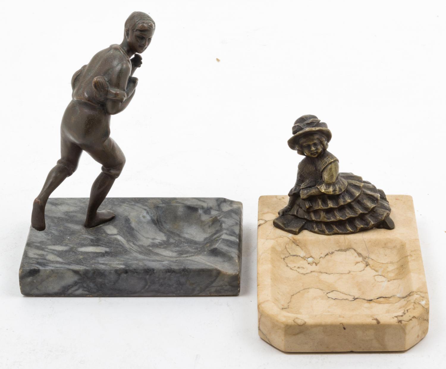 Two Continental Bronze and Marble Vide Poche Width of first 4 inches.