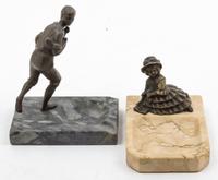 Two Continental Bronze and Marble Vide Poche Width of first 4 inches.