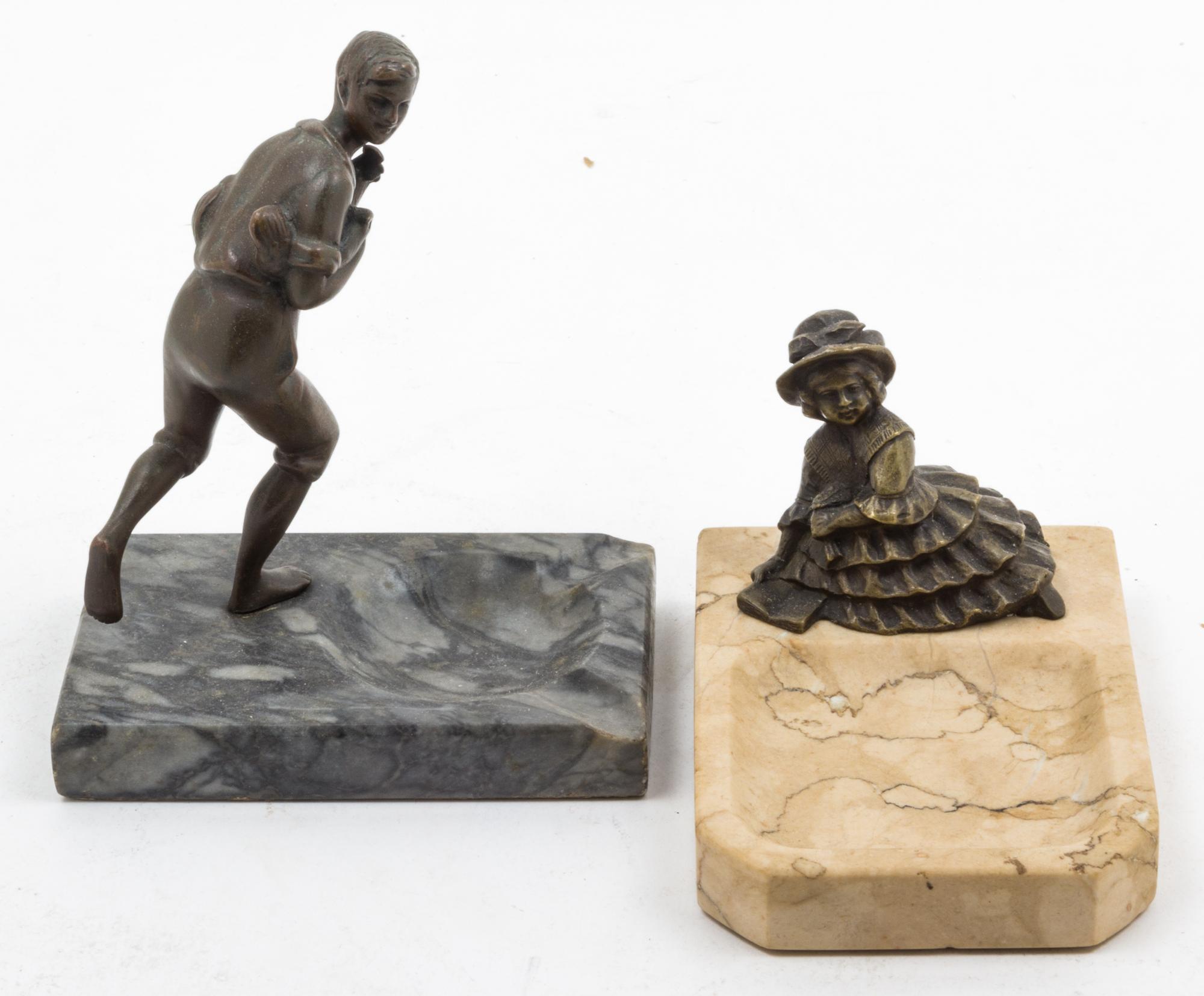 Two Continental Bronze and Marble Vide Poche Width of first 4 inches.