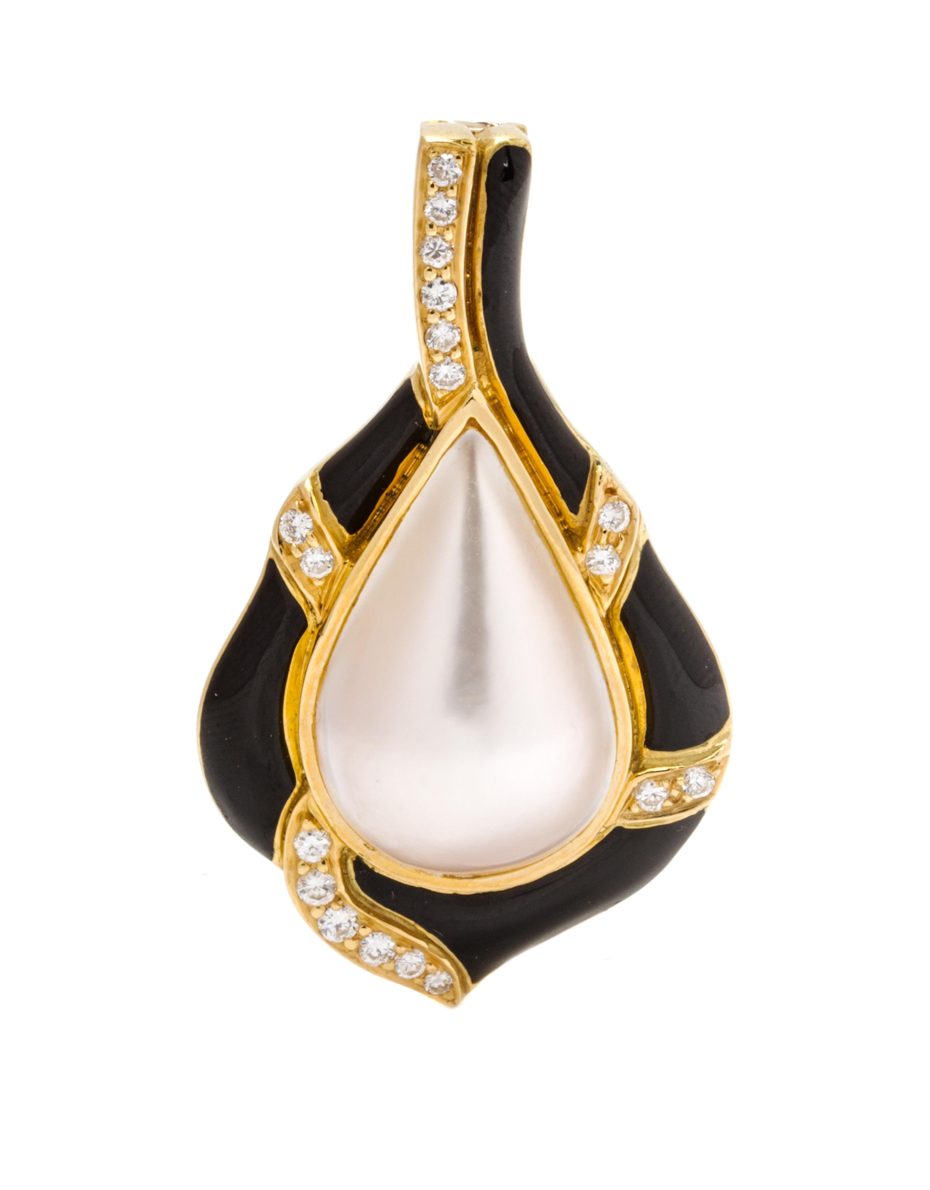 An 18 Karat Yellow Gold, Mabe Pearl, Diamond and Enamel Pendant, La Triomphe, 8.30 dwts.
