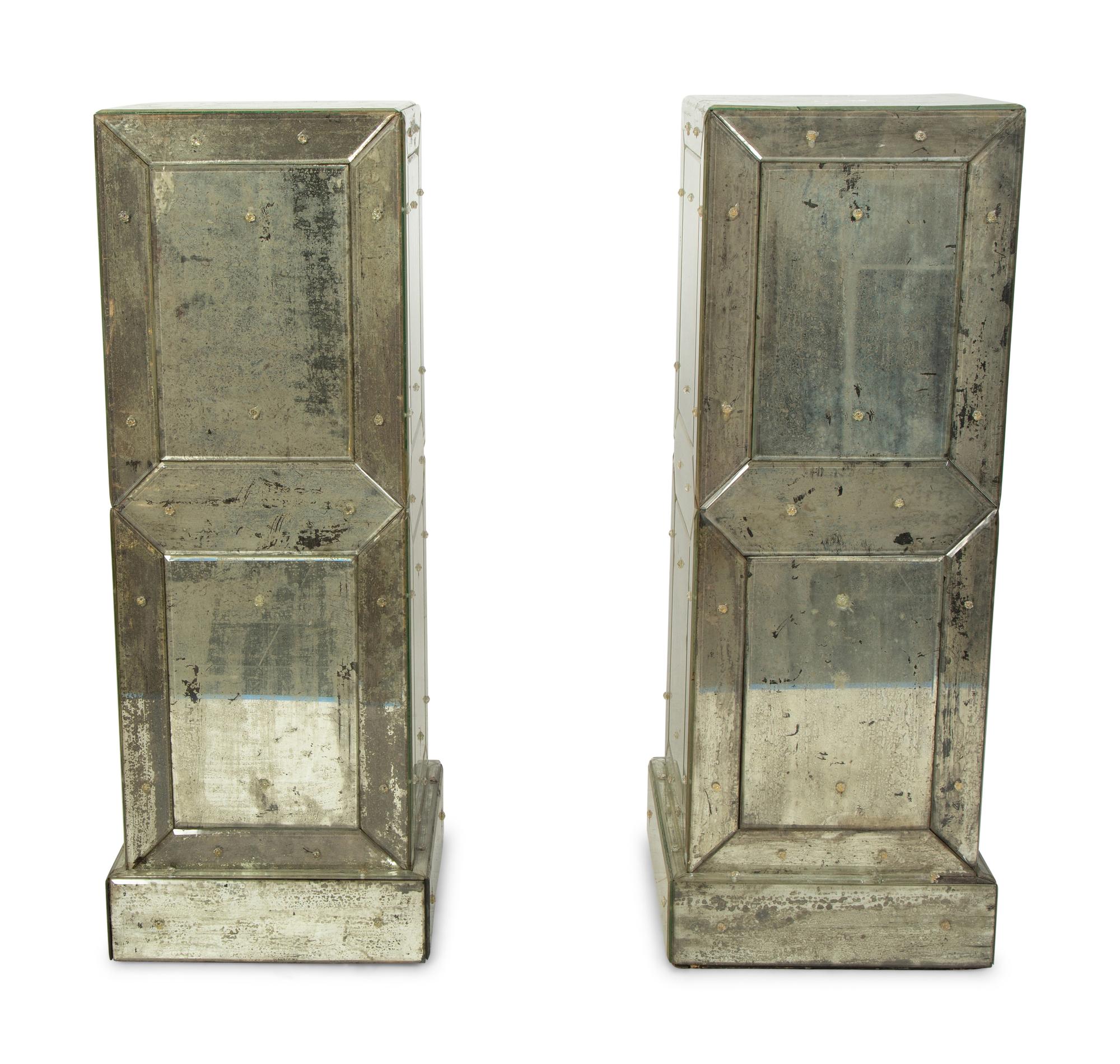 A Pair of Venetian Style Mirrored Pedestals — 20TH CENTURY