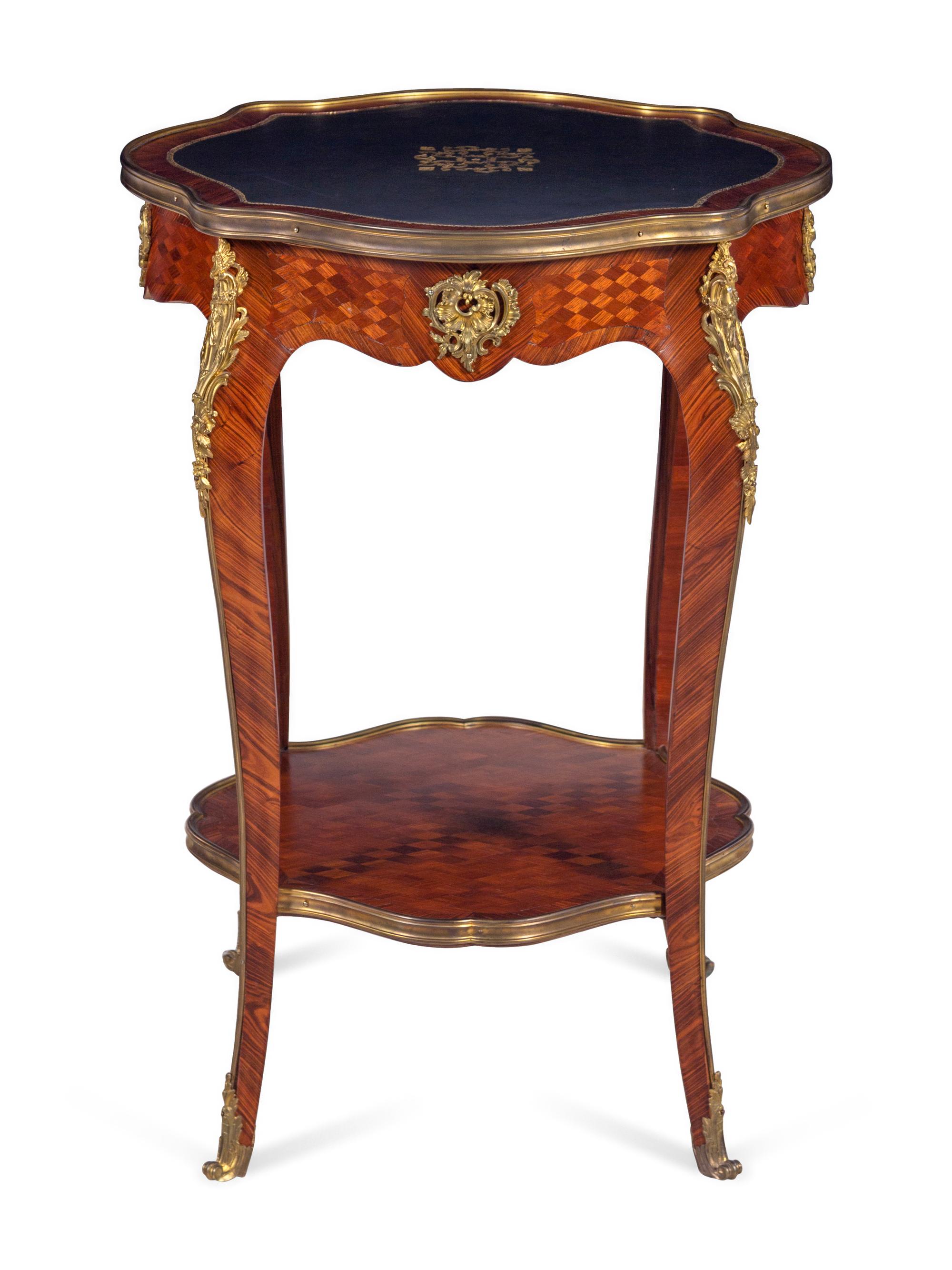 A Louis XV Style Gilt Bronze Mounted Kingwood and Parquetry Guéridon