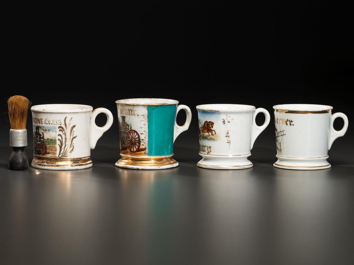 Four Firefighter's Porcelain Occupational Shaving Mugs