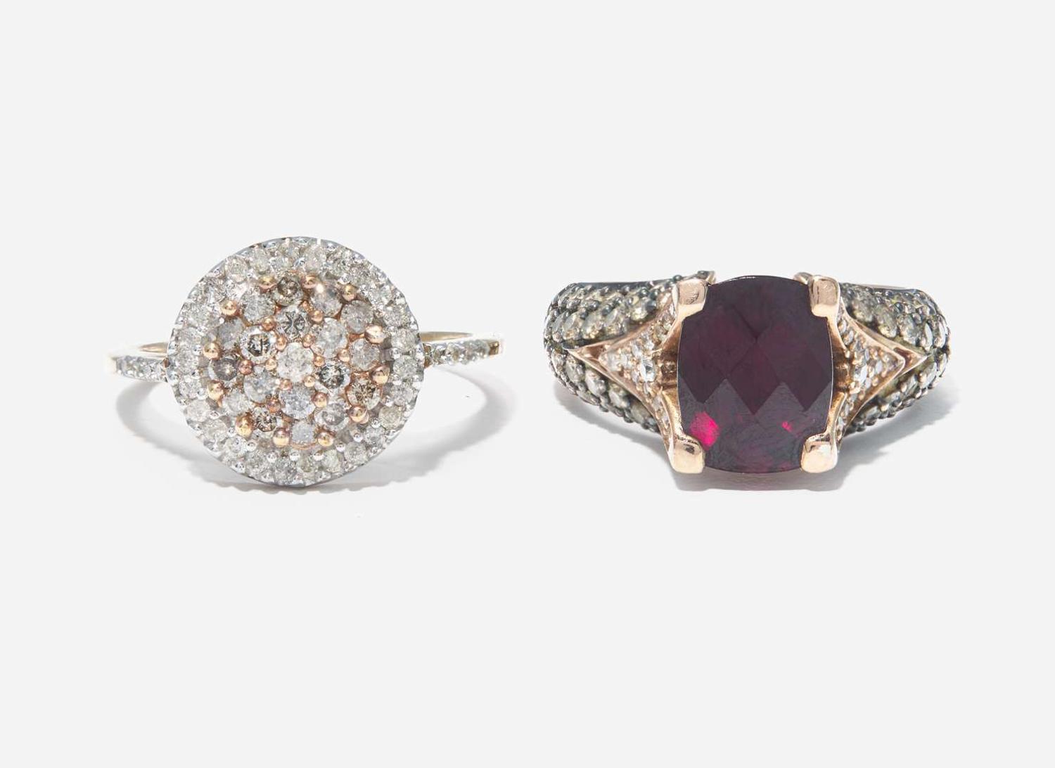 A Collection of Two Gold, Diamond, and Gemstone Rings