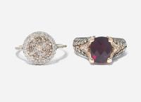 A Collection of Two Gold, Diamond, and Gemstone Rings