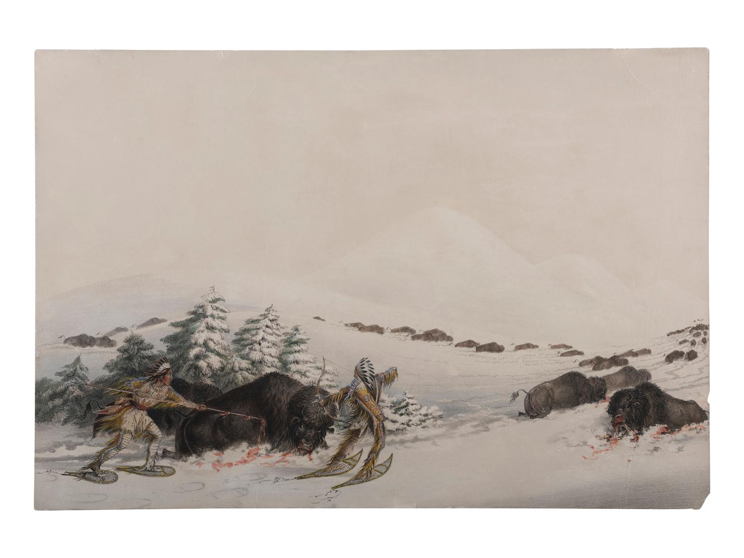Catlin, George. Buffalo Hunt, on Snow Shoes . Plate 15.