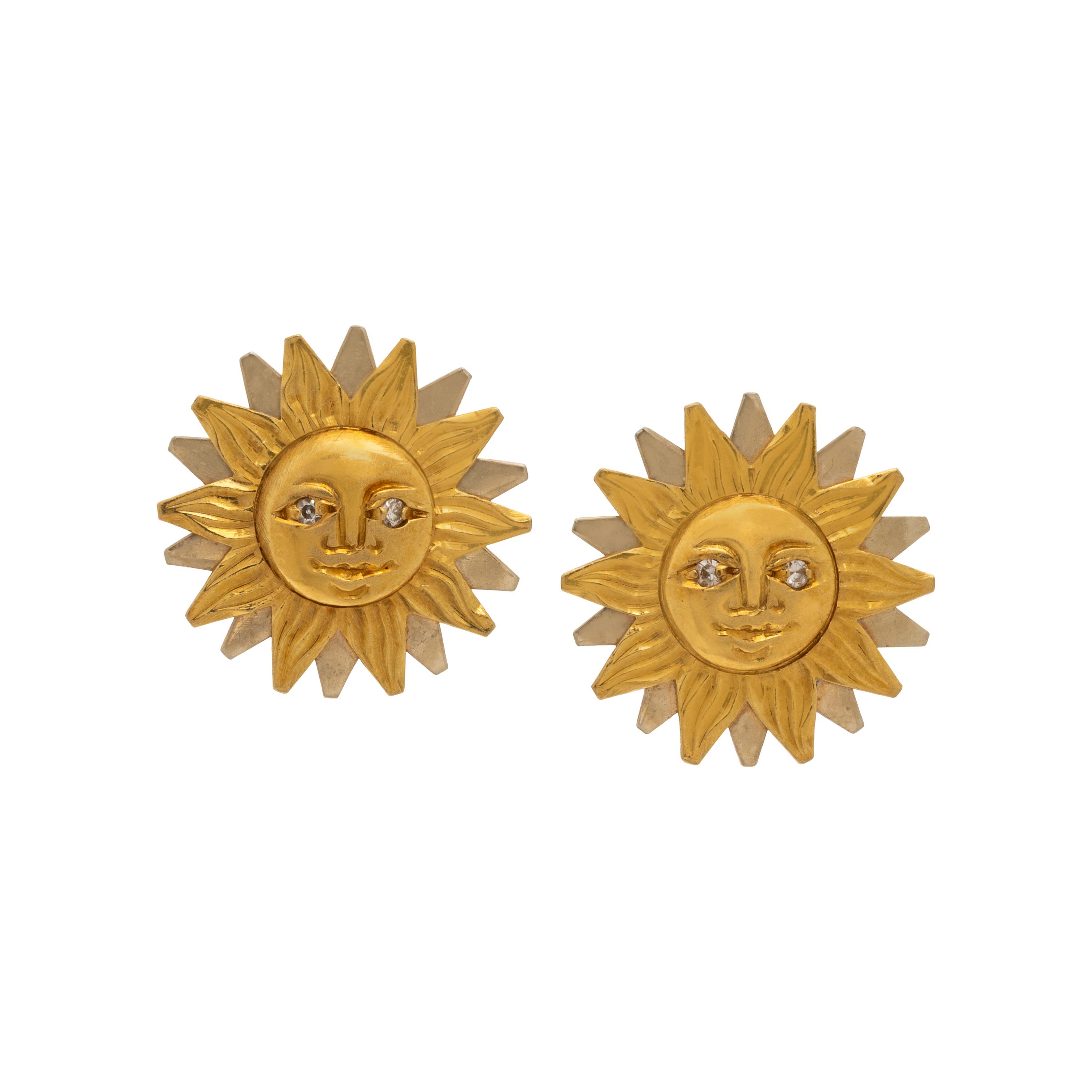 Frattini, Bicolor Gold and Diamond Sun Earrings