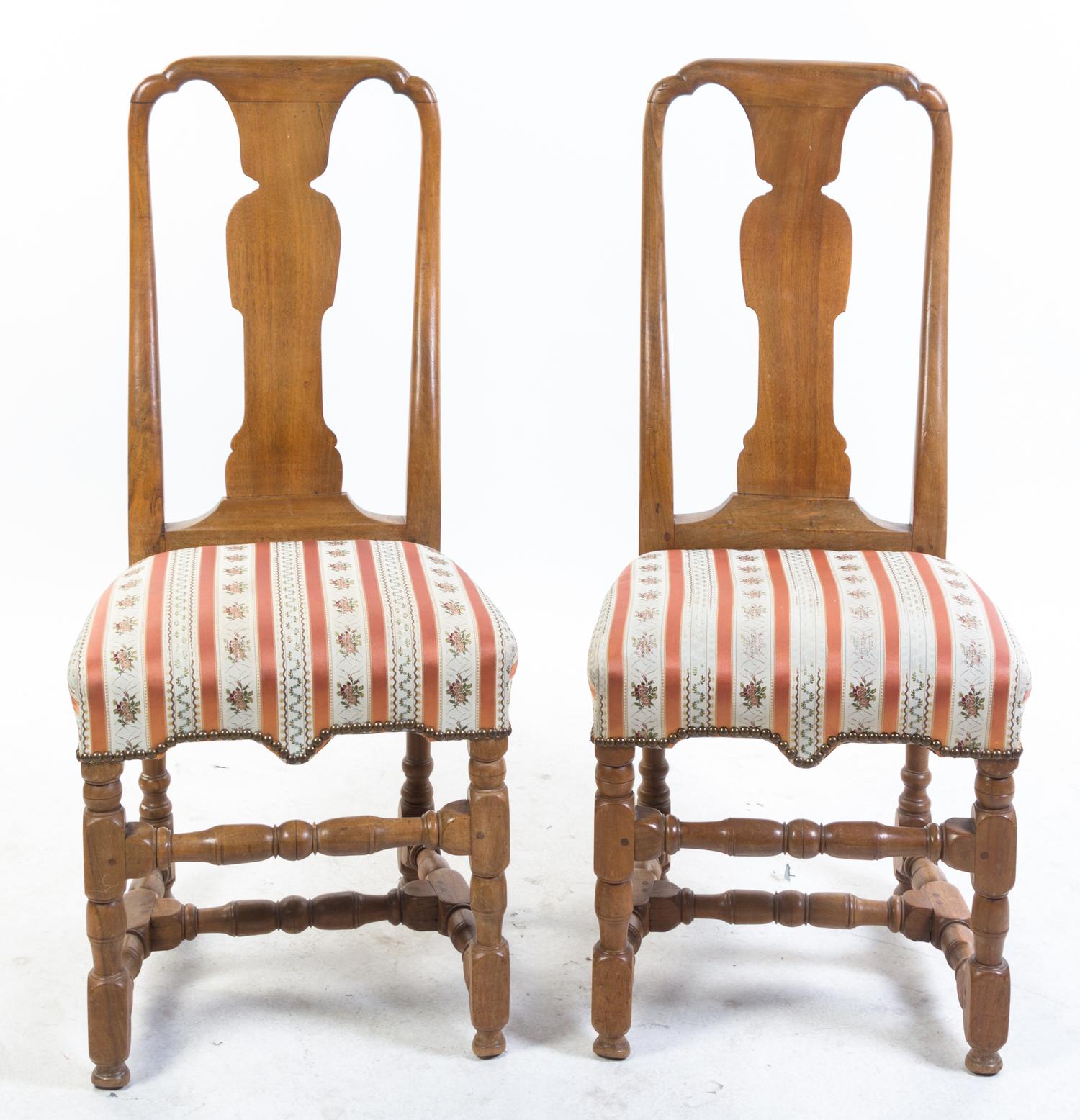 A Pair of Queen Anne Style Side Chairs Height 42 inches.