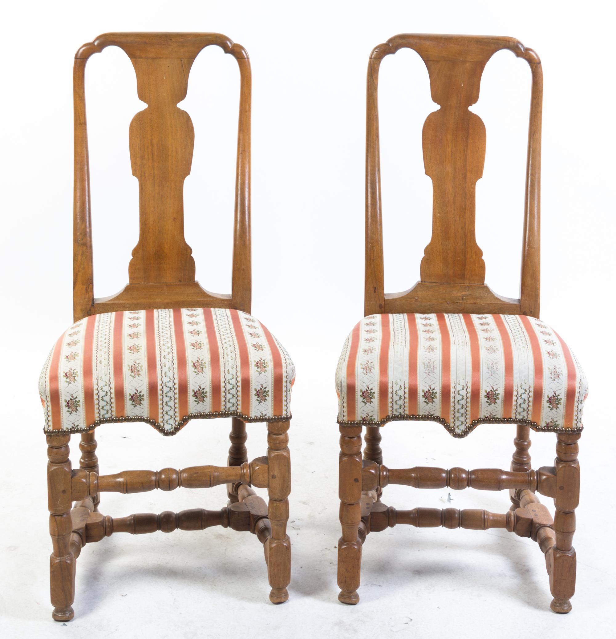 A Pair of Queen Anne Style Side Chairs Height 42 inches.