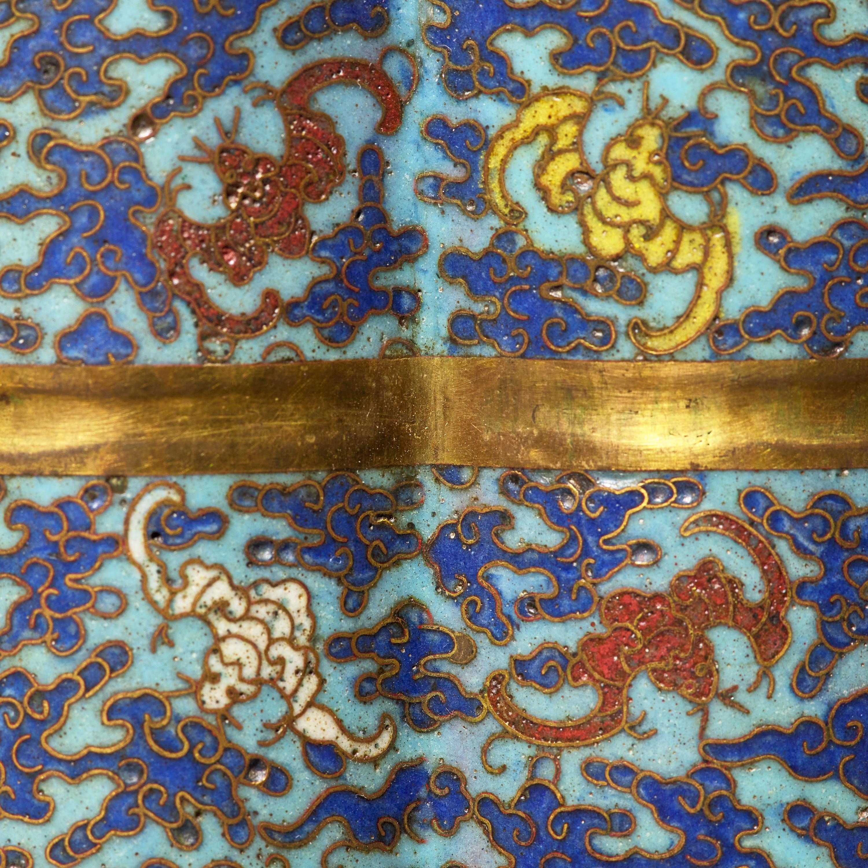An Unusual Chinese Cloisonné 'Double Coins' Vase, 18th Century 清中期 掐絲琺瑯雲蝠紋雙聯瓶
