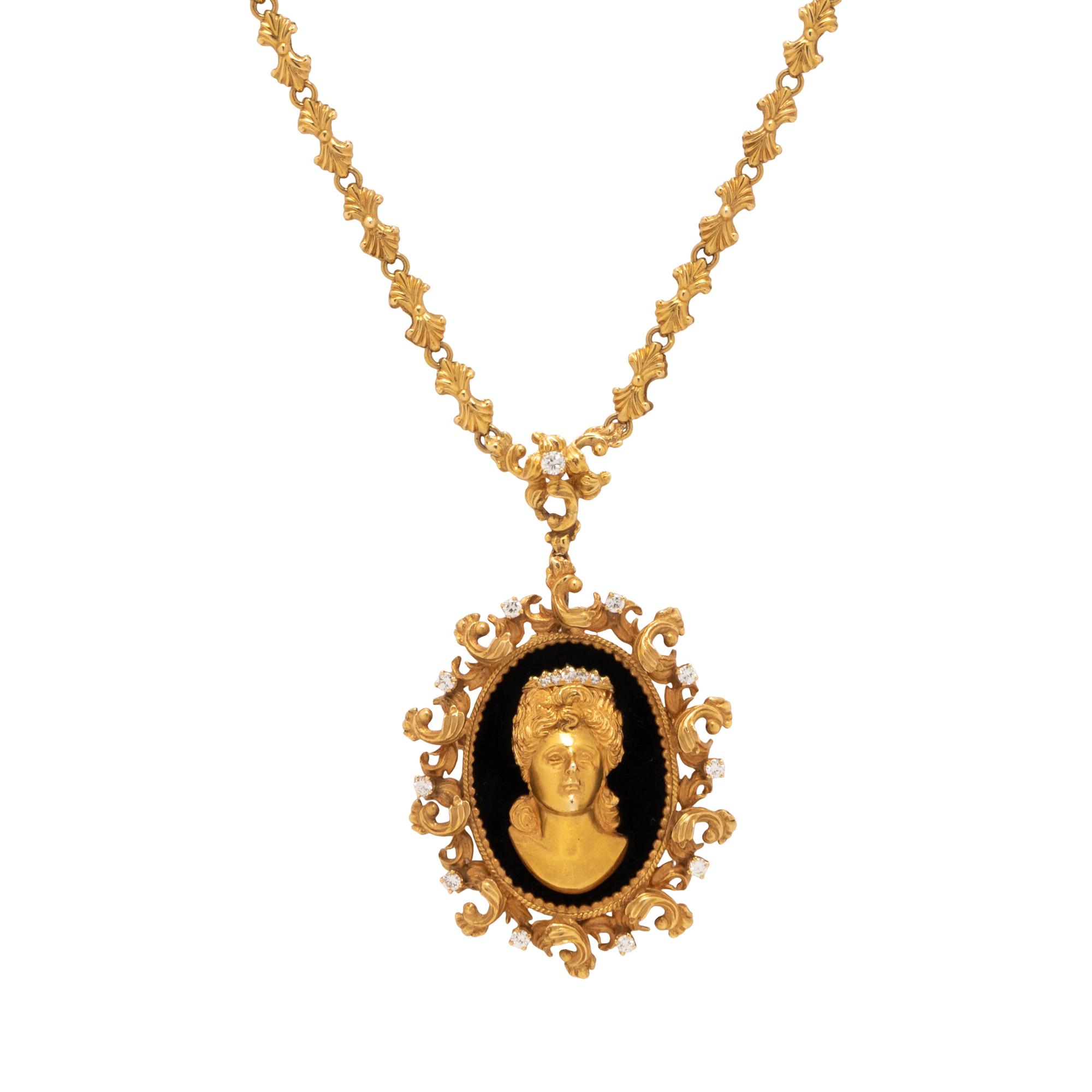 RONDETTE, YELLOW GOLD AND DIAMOND PENDANT NECKLACE