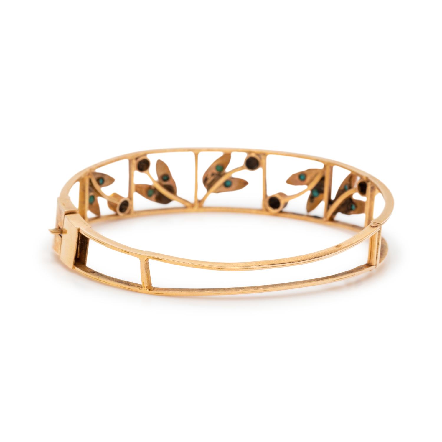 YELLOW GOLD AND TURQUOISE BANGLE BRACELET