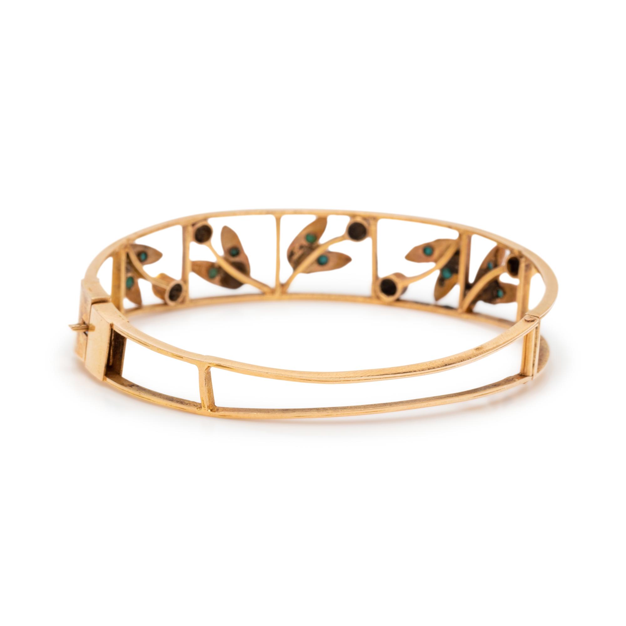 YELLOW GOLD AND TURQUOISE BANGLE BRACELET