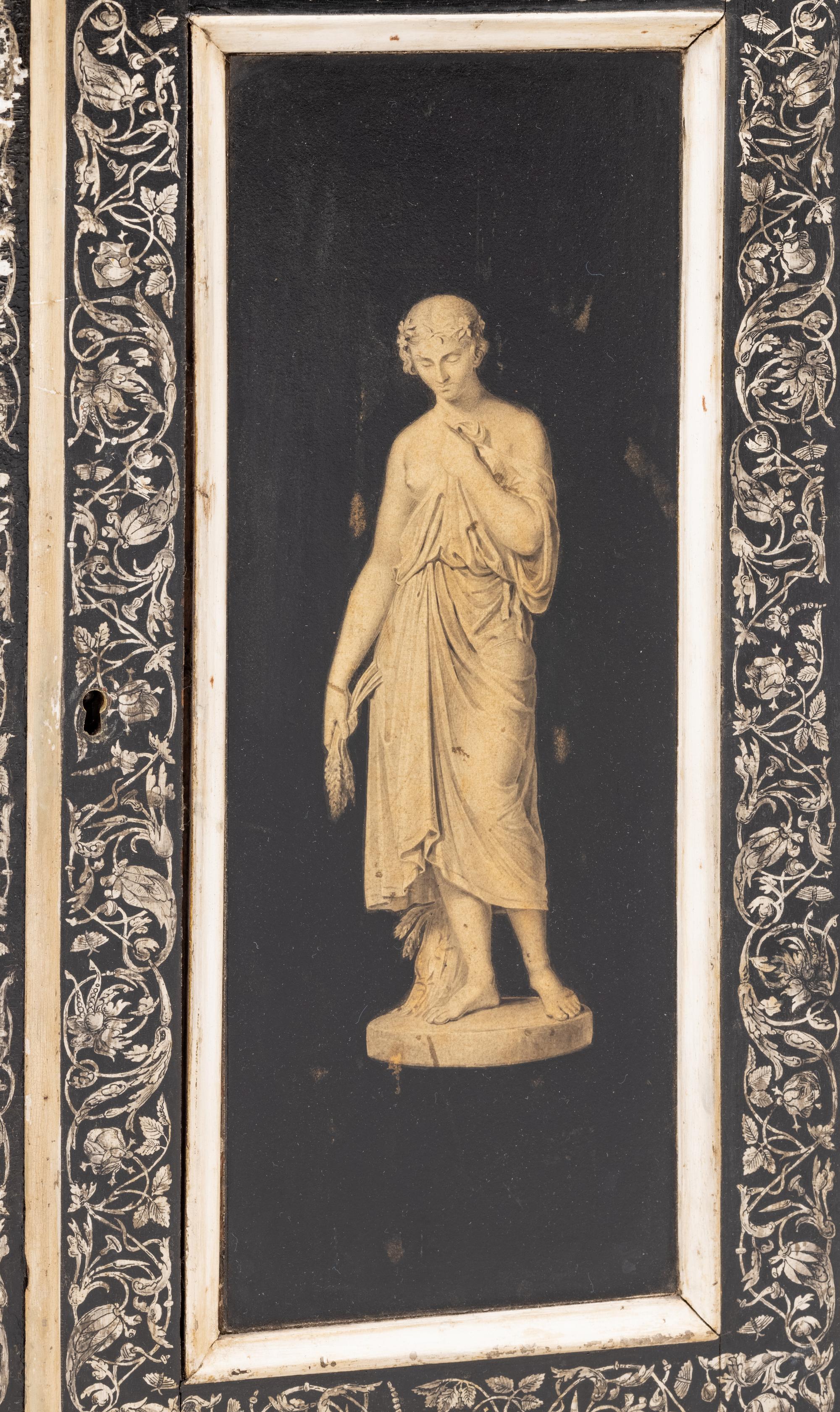 A Continental Painted Hanging Cupboard Decorated with Classical Figures