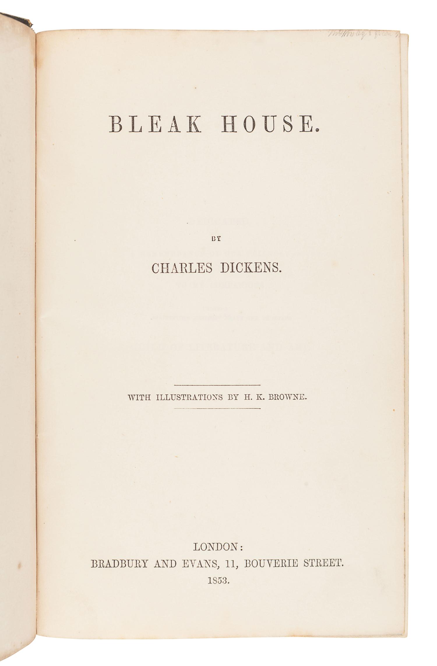 DICKENS, Charles (1812-1870). Bleak House. London: Bradbury & Evans, 1853.