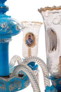 A Bohemian Enameled Opaline Glass Six-Light Chandelier for the Persian Market