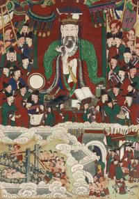 A Large Korean Painting Depicting a King of Hell, 19th Century — 朝鮮王朝 冥府十王之第八平等大王
