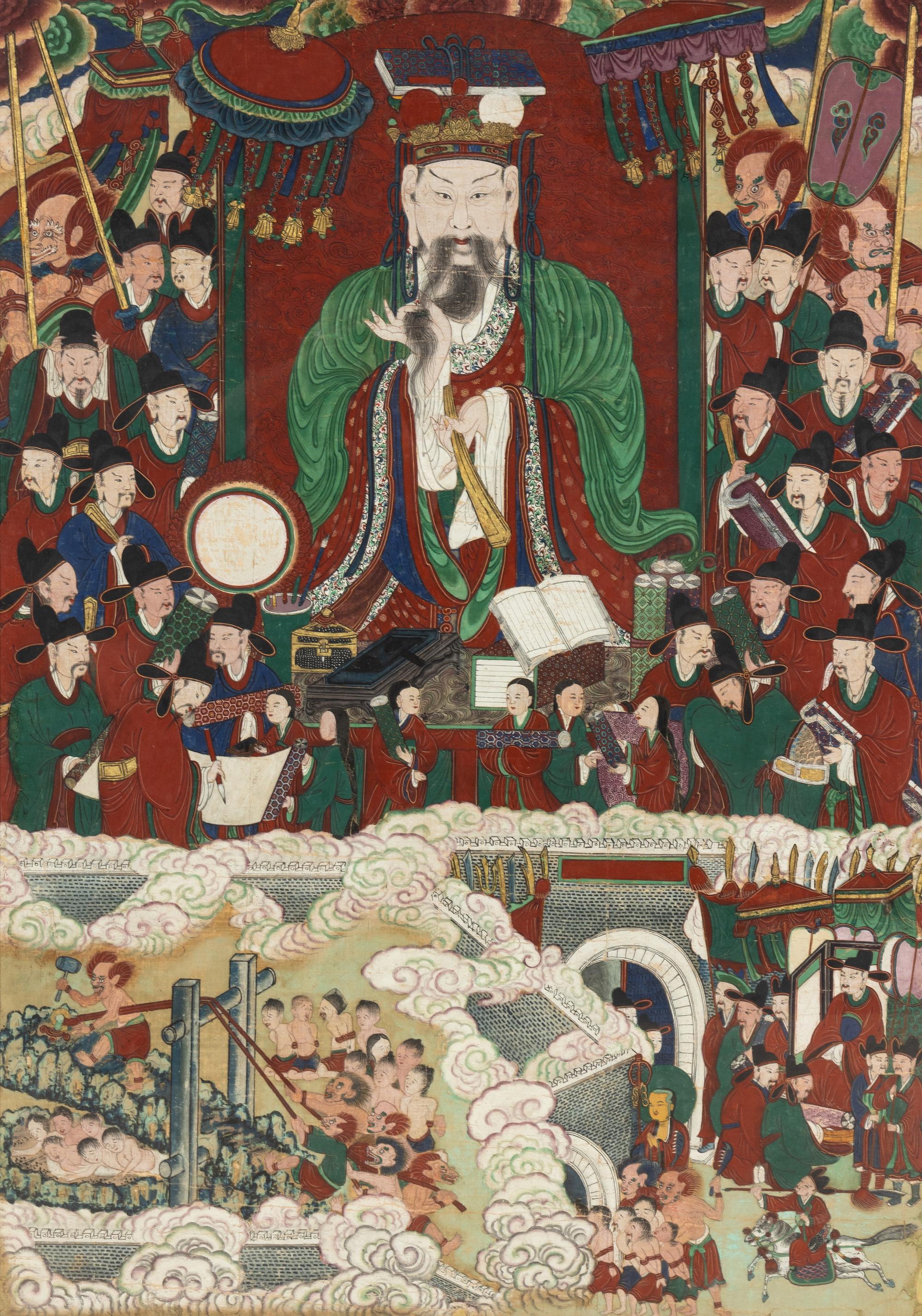 A Large Korean Painting Depicting a King of Hell, 19th Century — 朝鮮王朝 冥府十王之第八平等大王